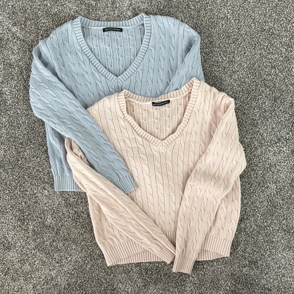 Brandy Melville Bundle of 2 Leigh Cable Sweaters Blue Pink